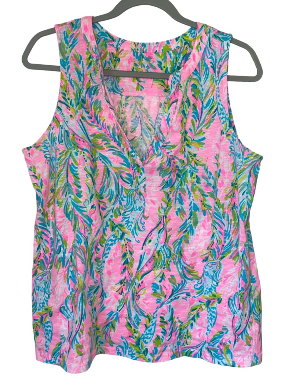Lilly Pulitzer Sleeveless Pink Tropical Print V‑Neck Women's Top
